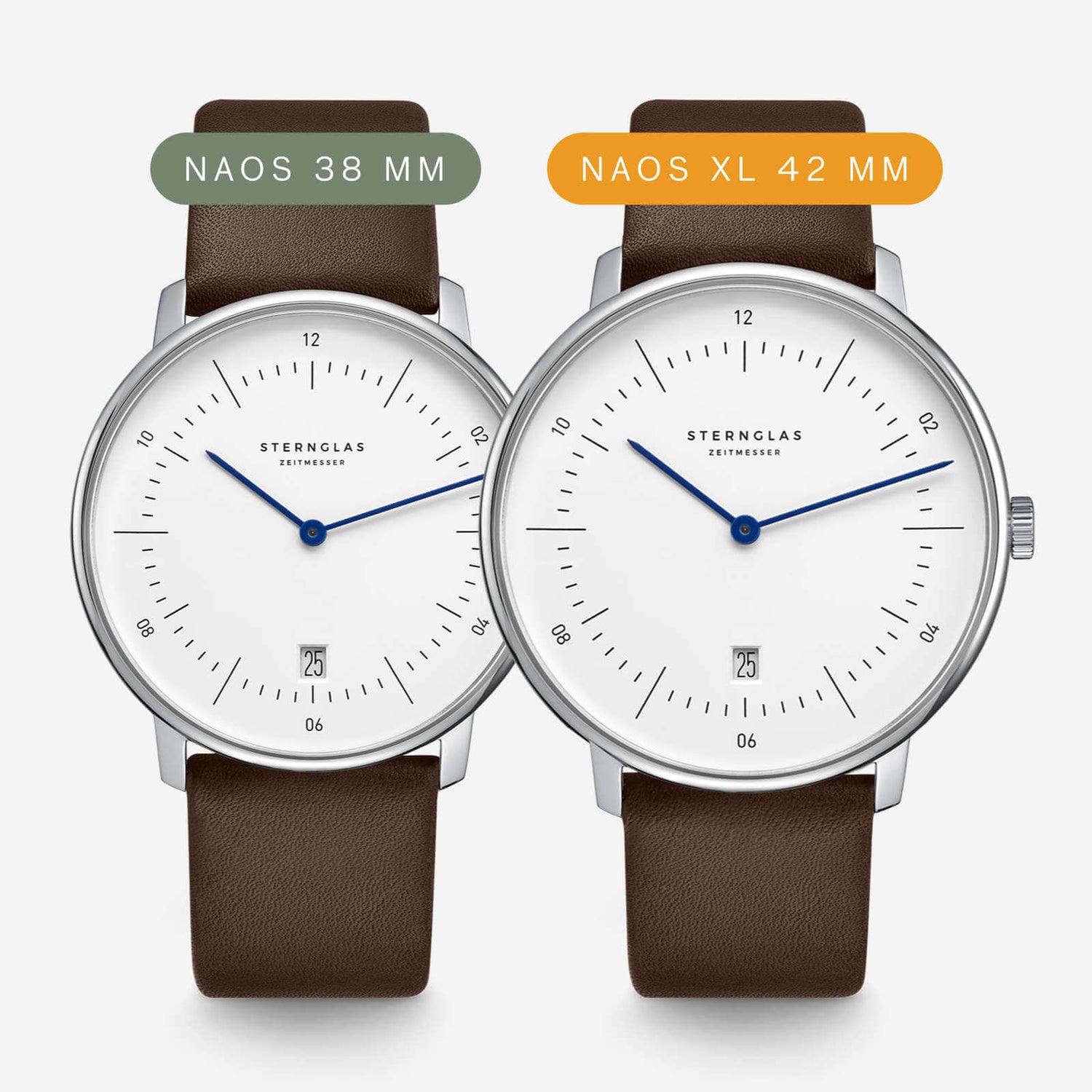 popup|For wider wrists|The Naos XL grows by 4 mm in diameter compared to the original size.