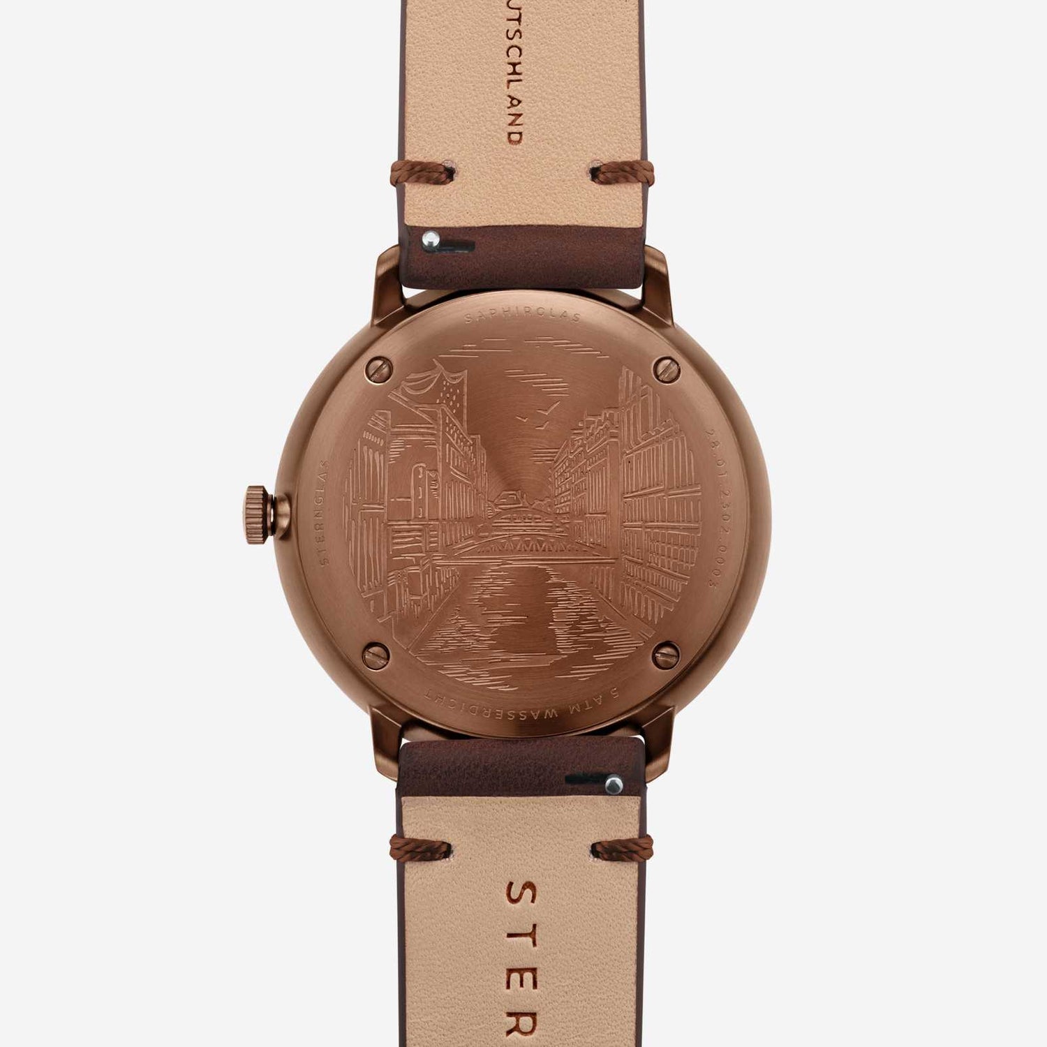 popup|5 ATM water-resistant|The carefully screwed case back seals your timepiece perfectly for daily use.