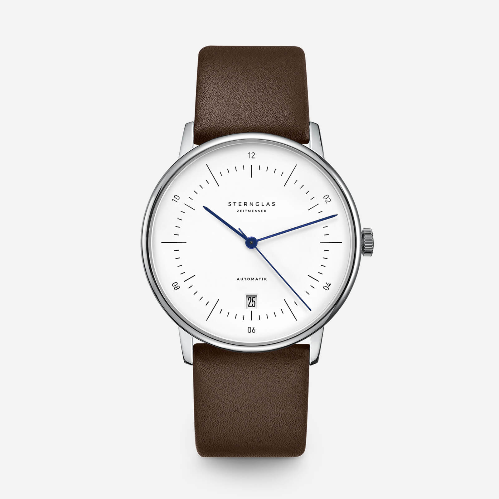 Sternglas Naos Automatik White with premium dark brown leather strap