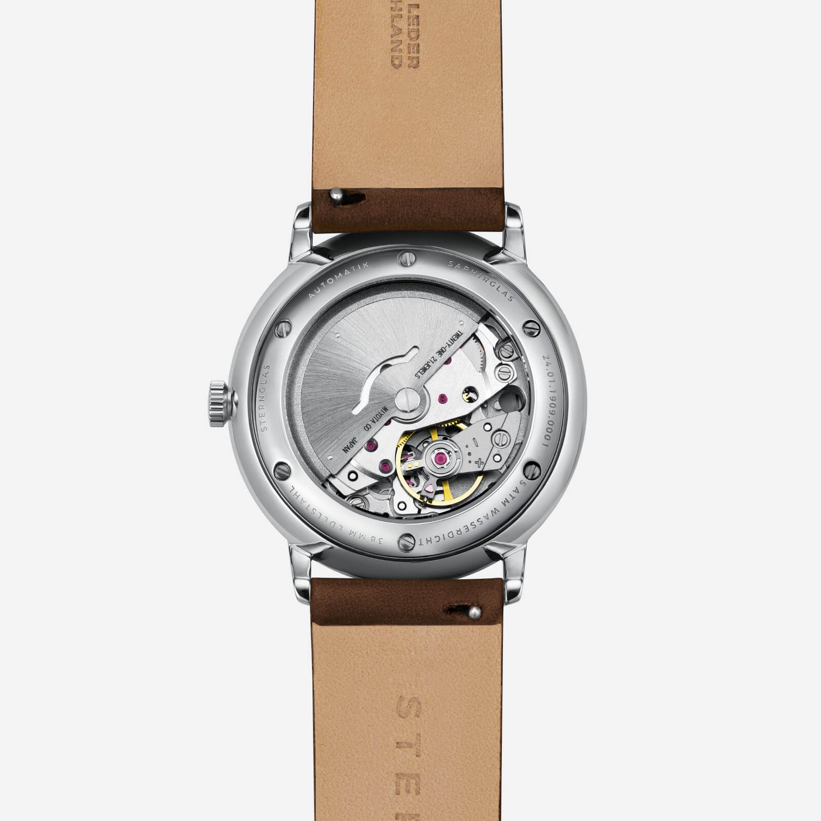 Caseback view of Sternglas Naos Automatik showing the automatic movement